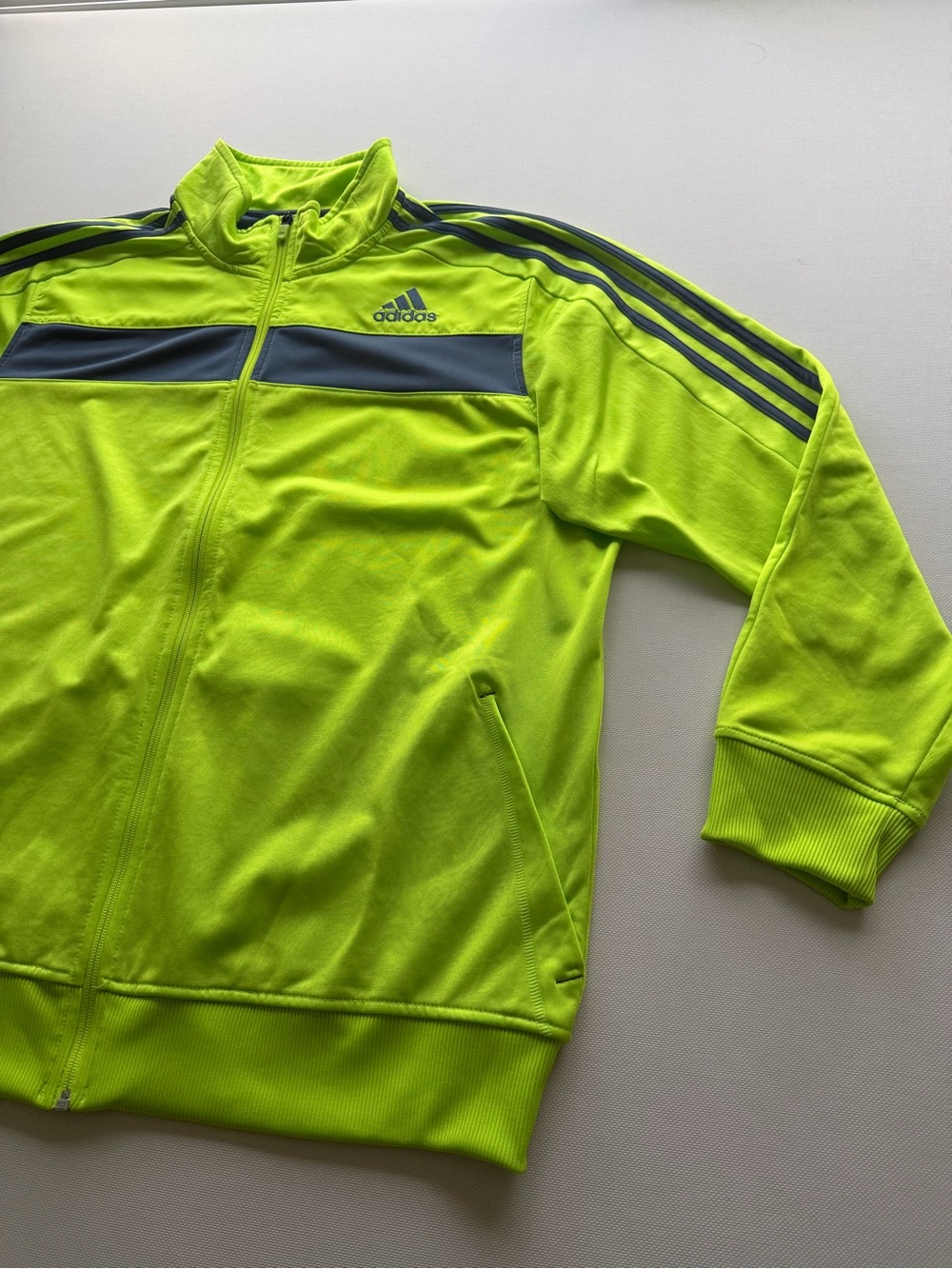 adidas Neon Yellow Zip-Up Men's Track Jacket with Gray Stripes